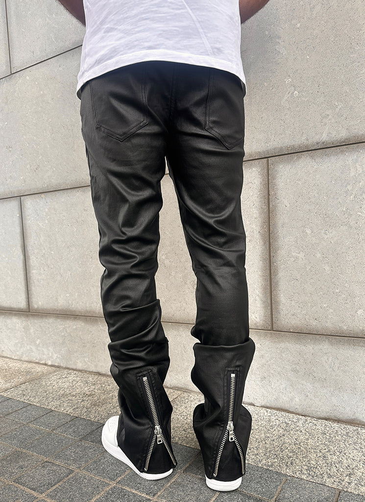Vintage Flare Jeans mit gewachstem Saum und Reißverschluss - Schwarz 
