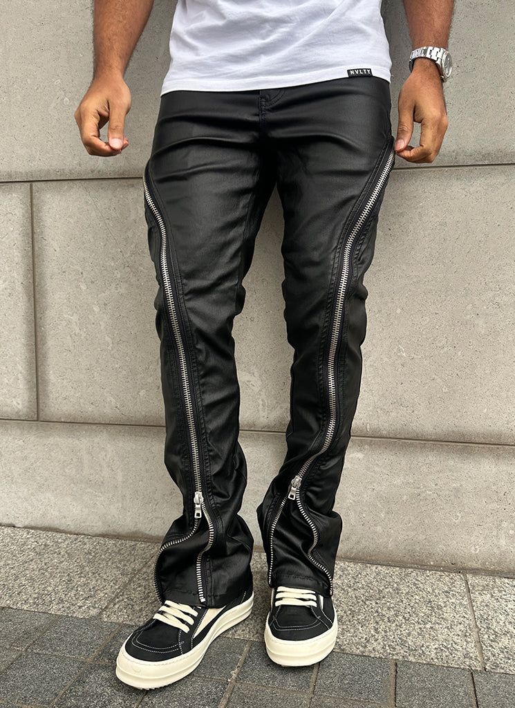 Vintage Flare Wax Zipper Jeans - Black