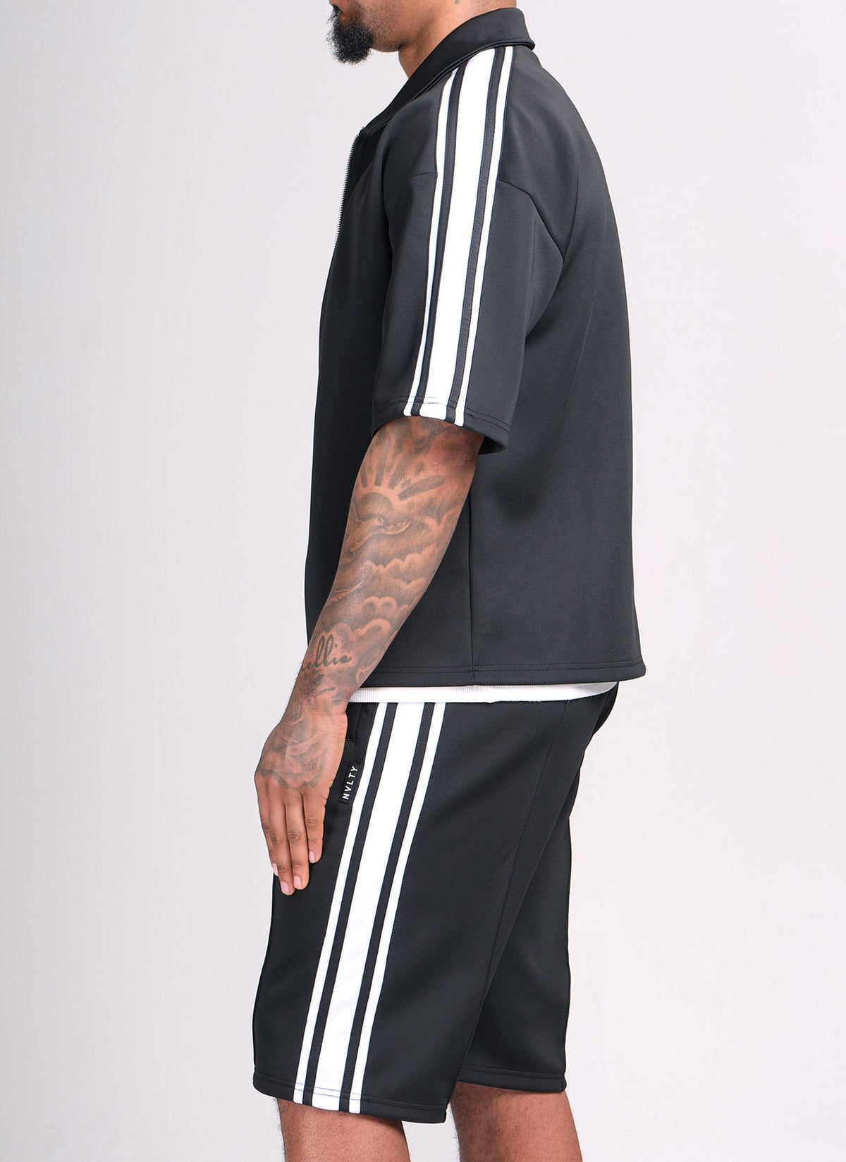 Panelled Luxe Track Shirt - Black