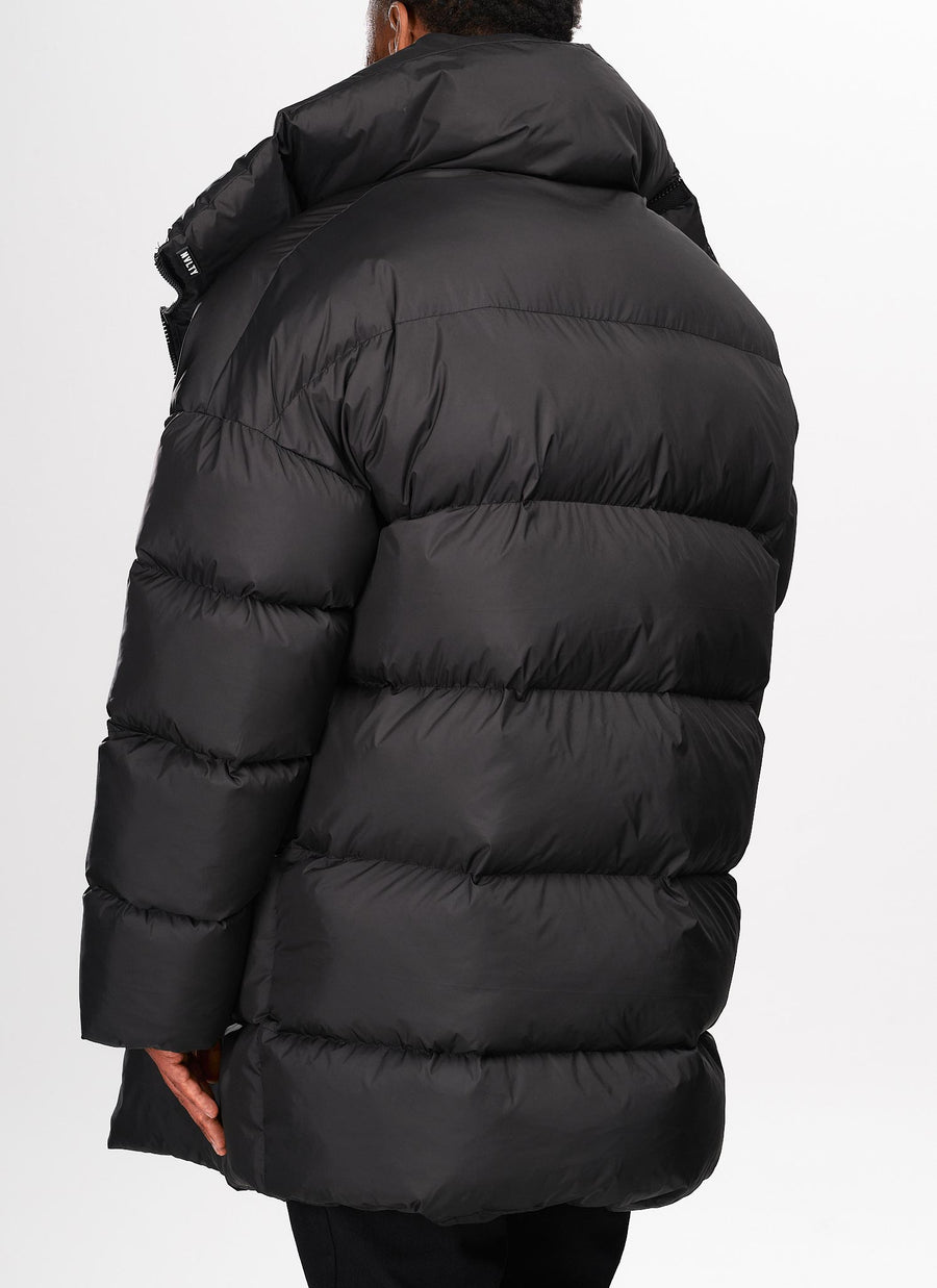 Vintage Long Shawl Collar Puffer Jacket - Black
