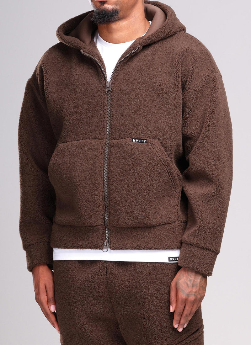 Sherpa Zip Hoodie - Brown