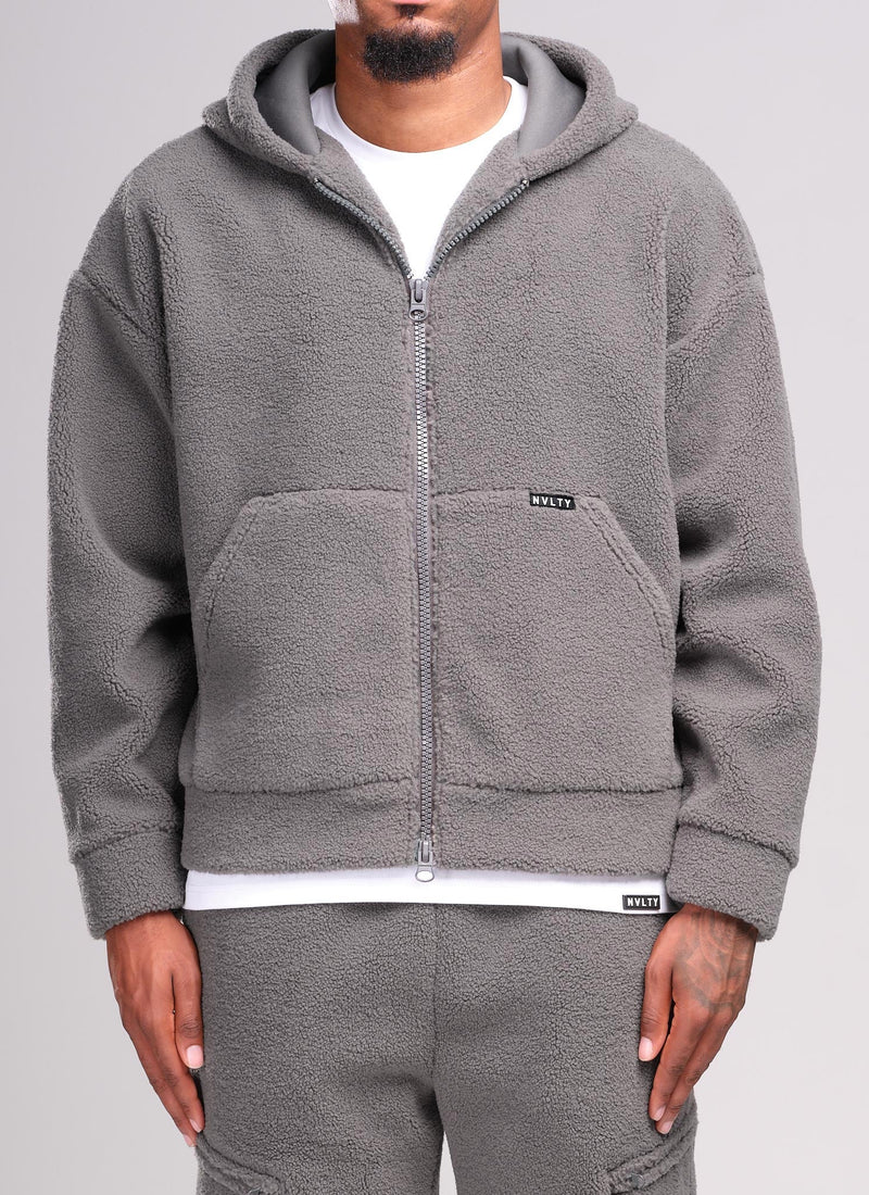 Sherpa Zip Hoodie - Grey