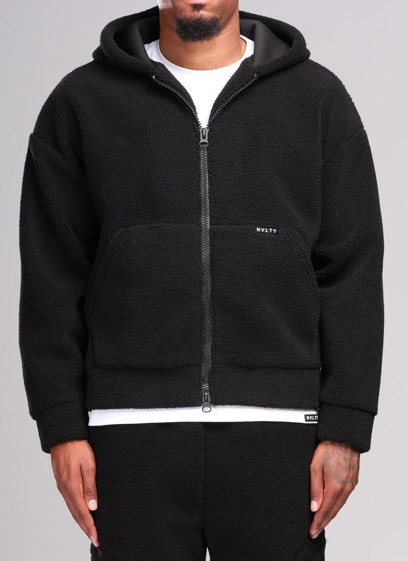 Sherpa Zip Hoodie - Black