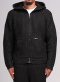 Heavyweight Knitted Zip Hoodie - Black