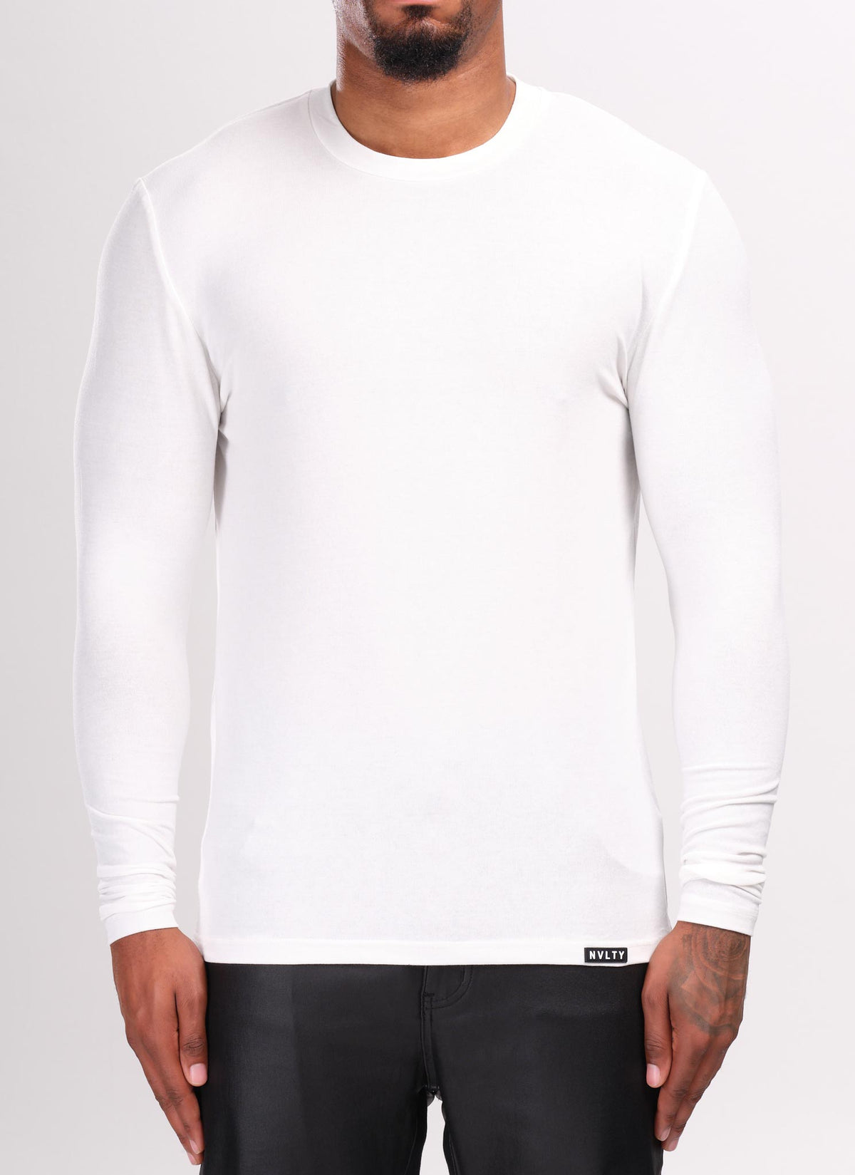 Knit Fitted Long Sleeve T-Shirt - White