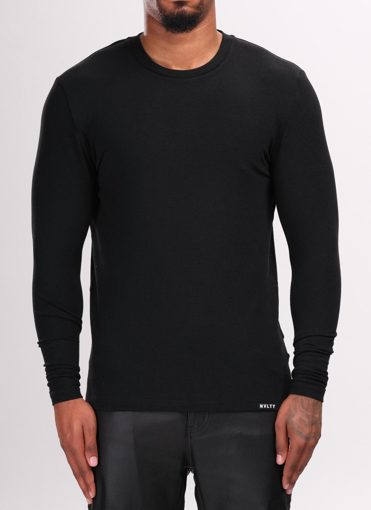 Knit Fitted Long Sleeve T-Shirt - Black