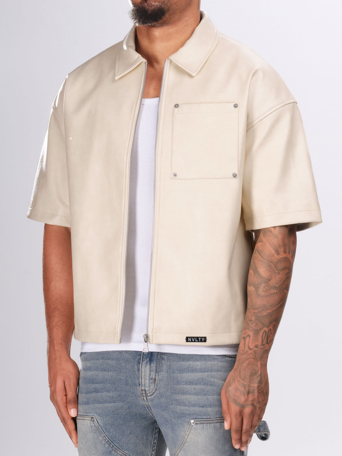Heavyweight Rivet Leather Shirt - Ivory