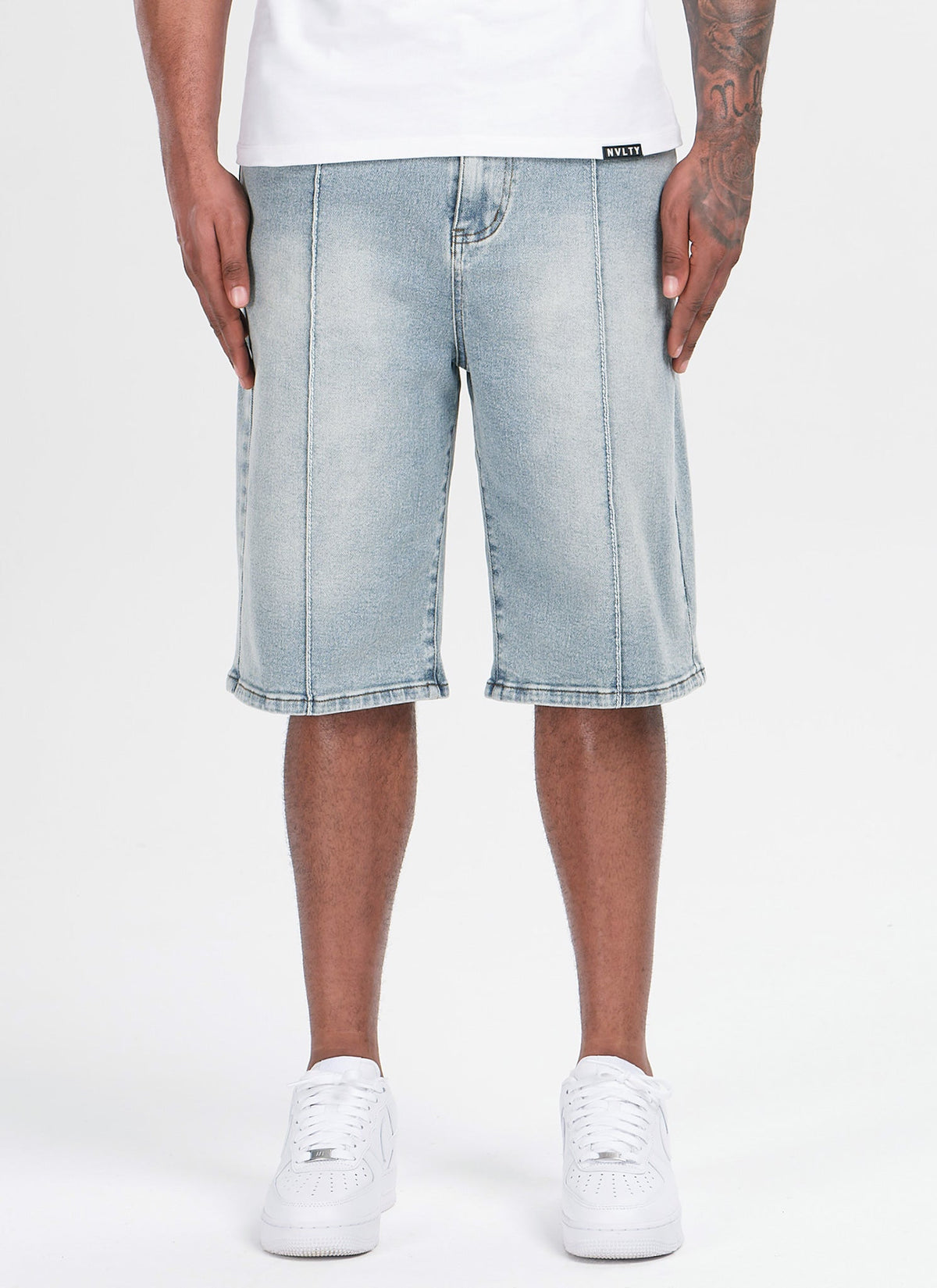 Vintage Pleat Denim Shorts - Blue