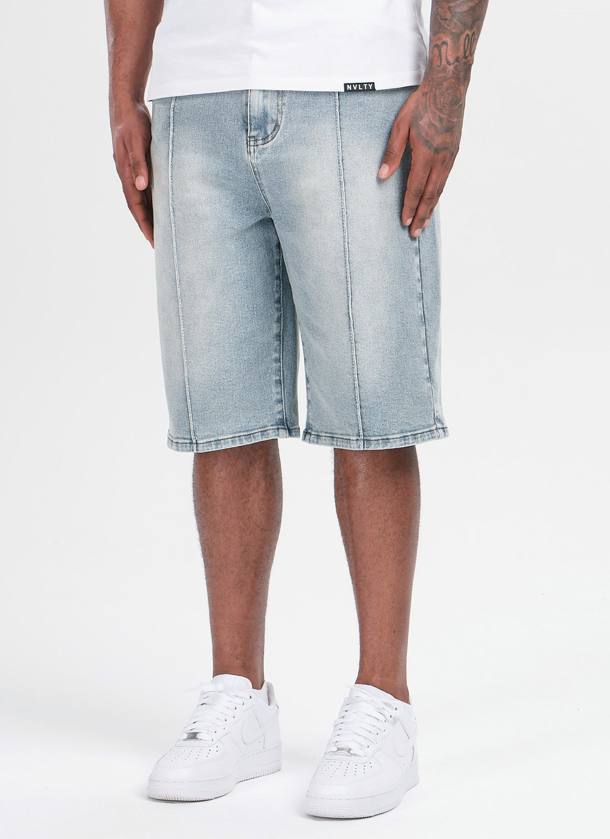 Vintage Pleat Denim Shorts - Blue