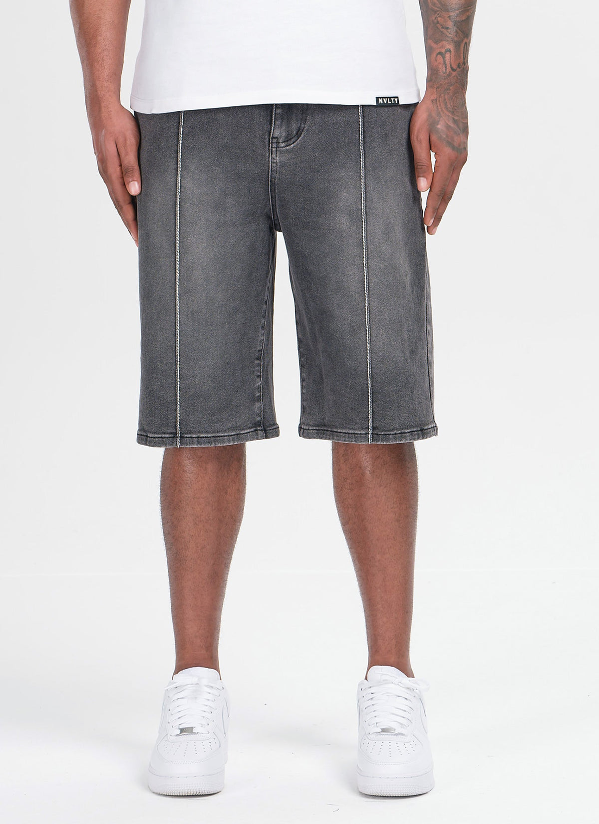 Vintage Pleat Denim Shorts - Grey