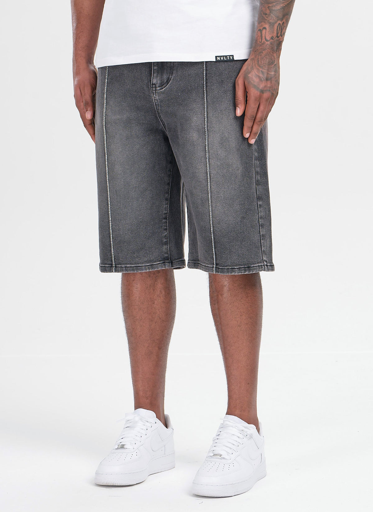 Vintage Pleat Denim Shorts - Grey