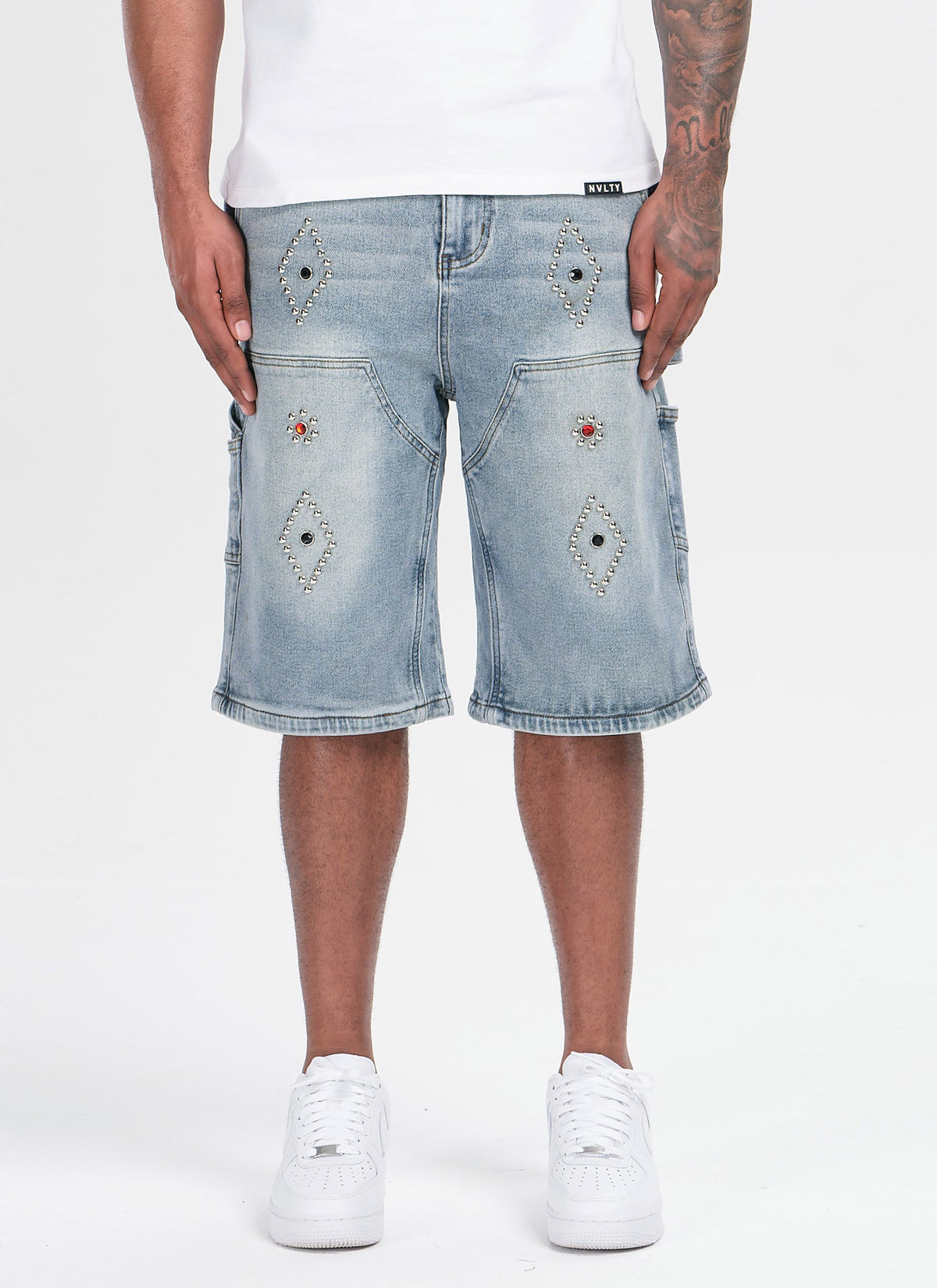 Vintage Carpenter Studded Denim Shorts - Blue