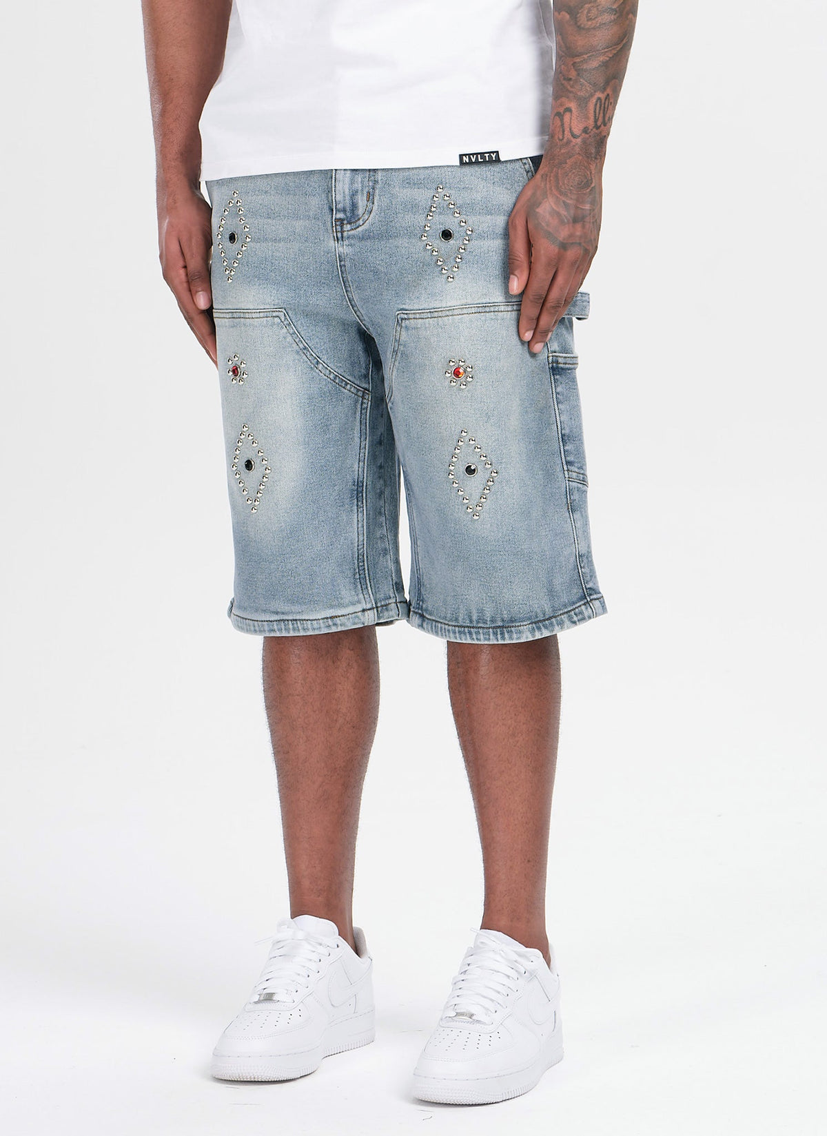 Vintage Carpenter Studded Denim Shorts - Blue