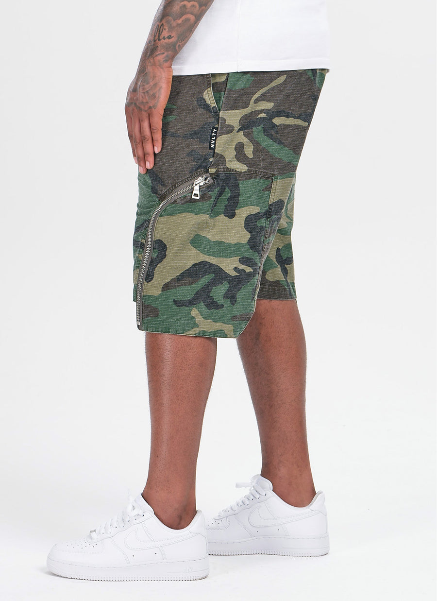Vintage Cargo-Shorts mit Reißverschluss – Camouflage