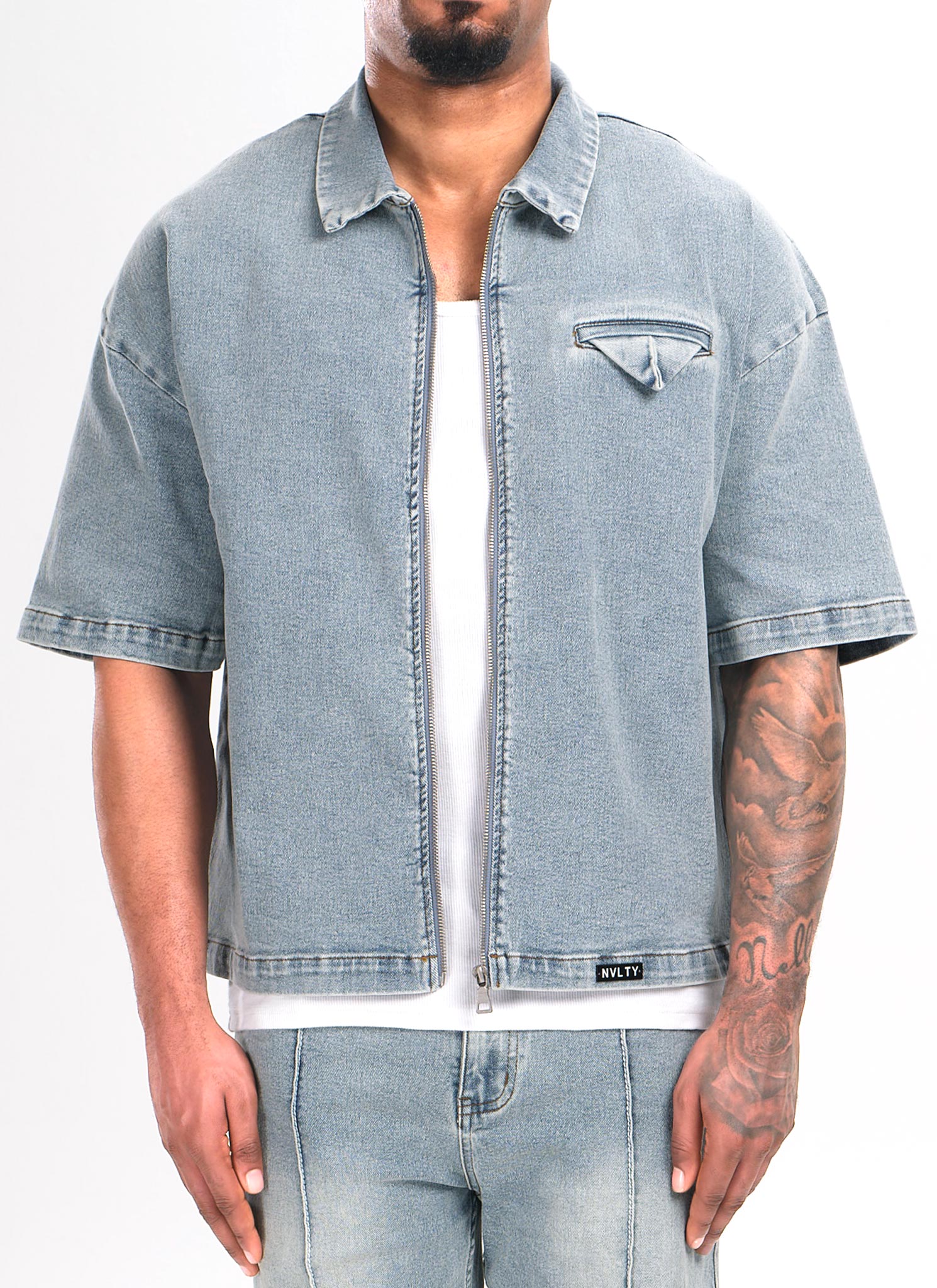 Vintage Pocket Square Denim Shirt - Blue