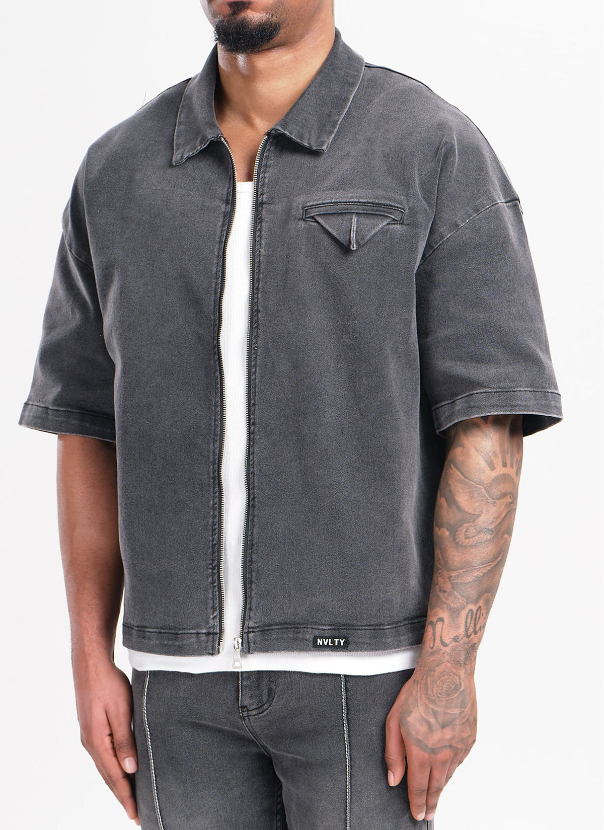Vintage Pocket Square Denim Shirt - Grey