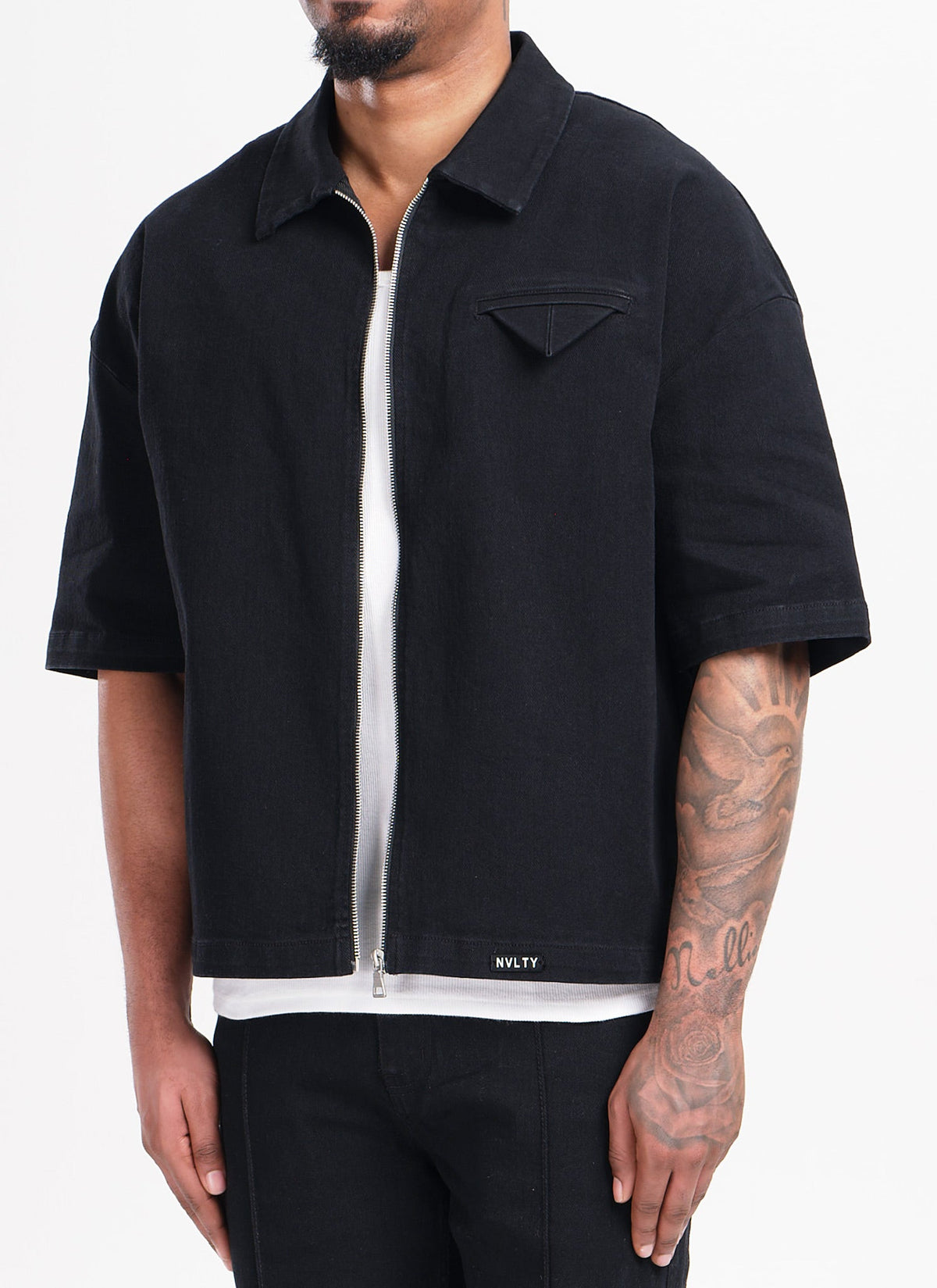 Vintage Pocket Square Denim Shirt - Black