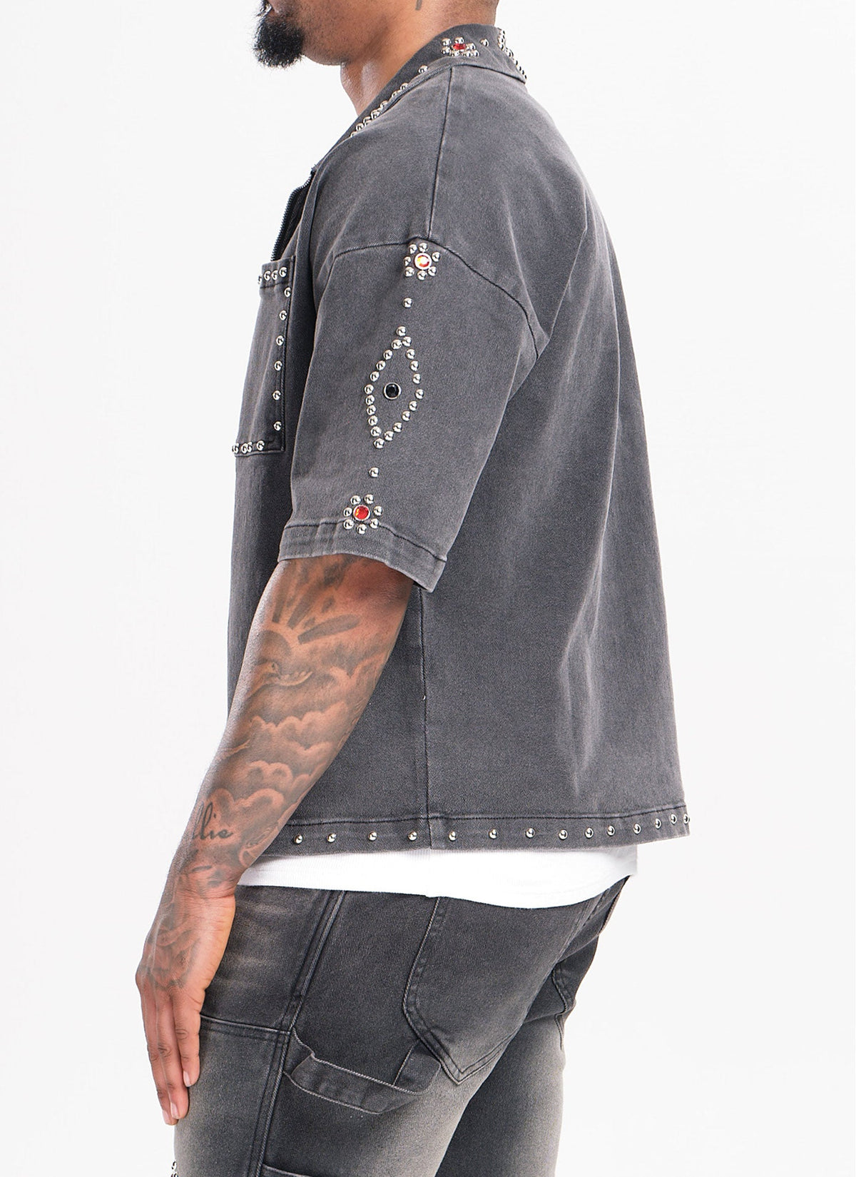 Vintage Studded Denim Shirt - Black