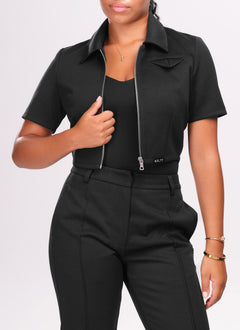 Twill Pocket Square Shirt - Black