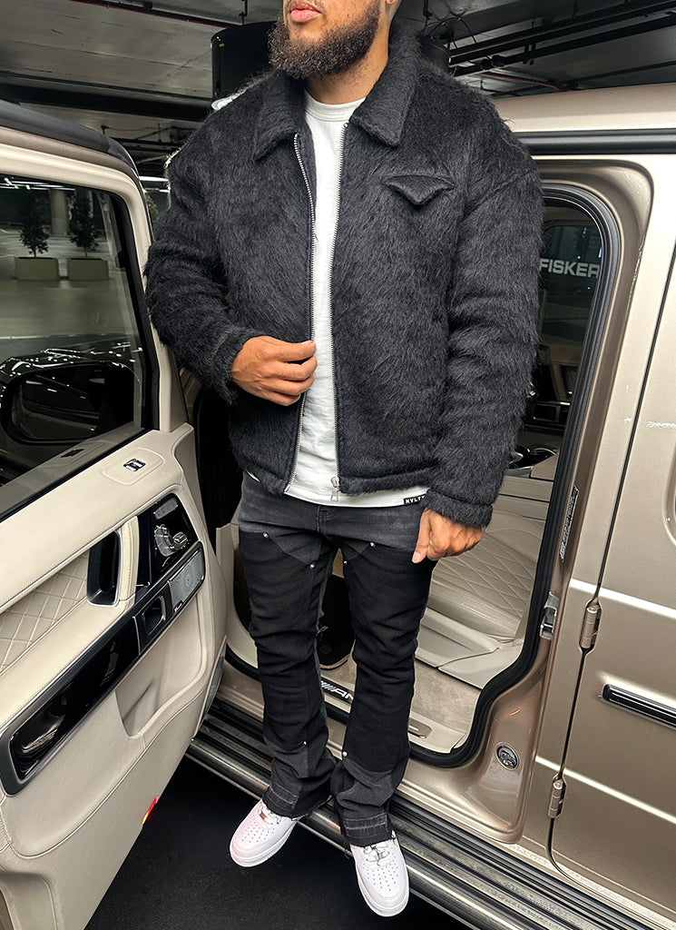 Mohair-Reißverschlussjacke - Schwarz