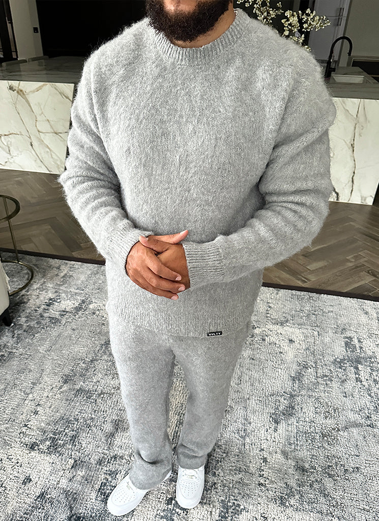 Jogginghose aus Mohair mit ausgestelltem Bein - Grau