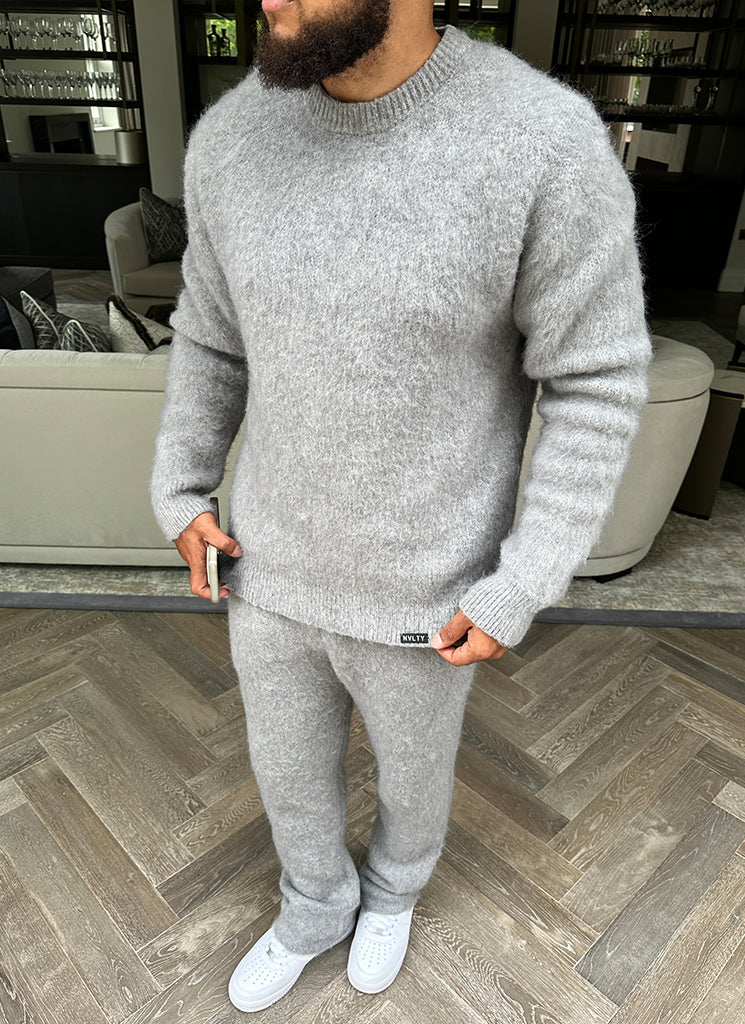 Jogginghose aus Mohair mit ausgestelltem Bein - Grau