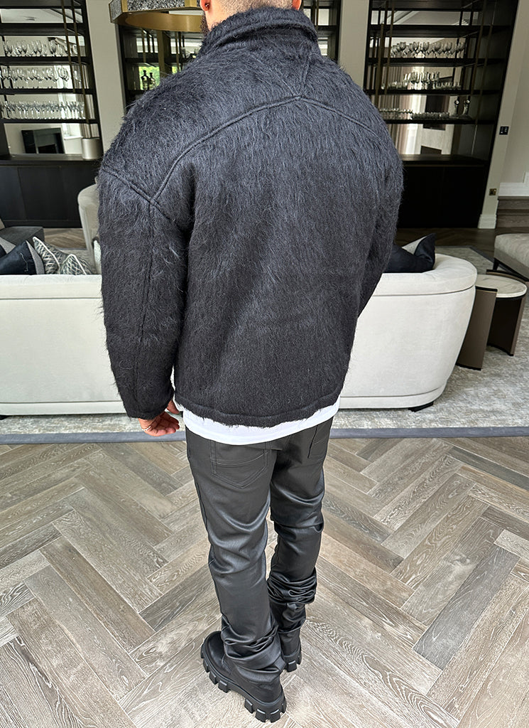 Mohair-Reißverschlussjacke - Schwarz