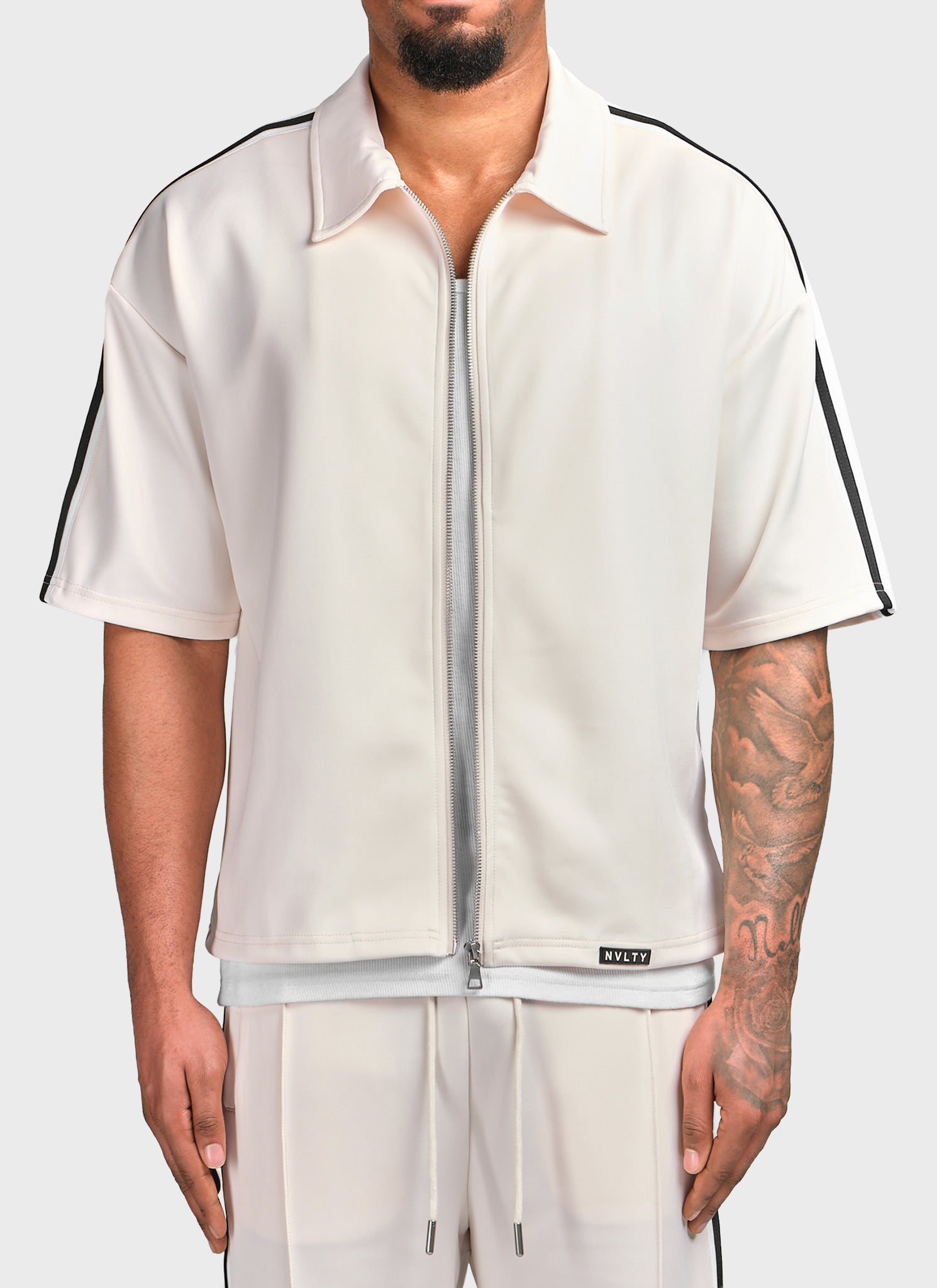 Panelled Luxe Track Shirt - Ivory