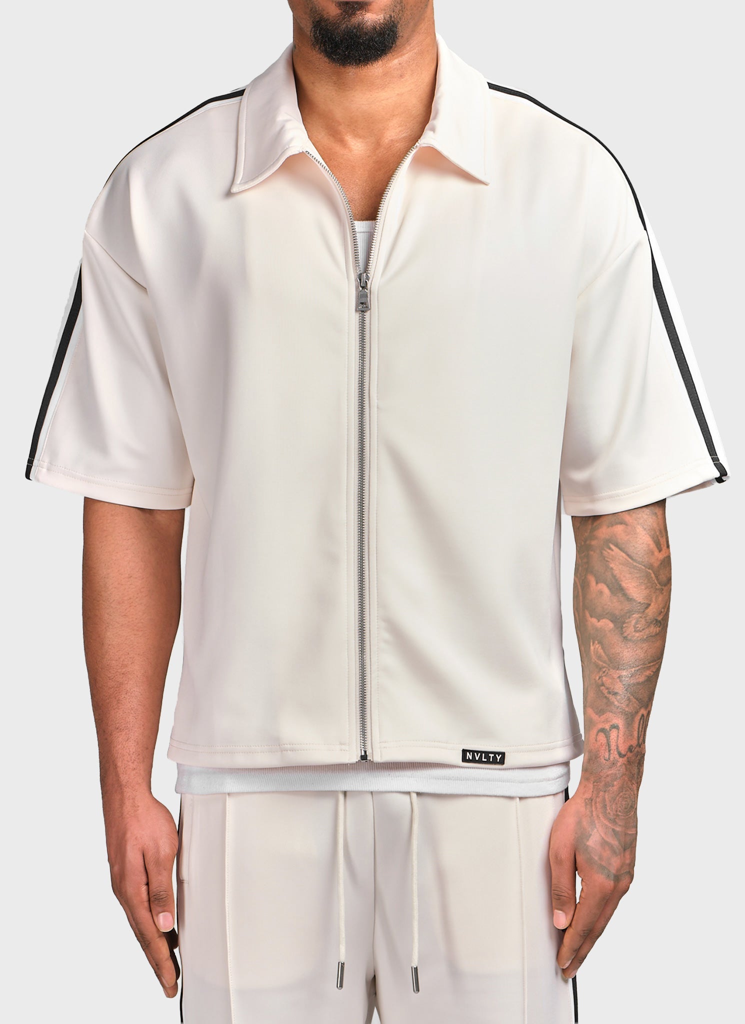 Panelled Luxe Track Shirt - Ivory