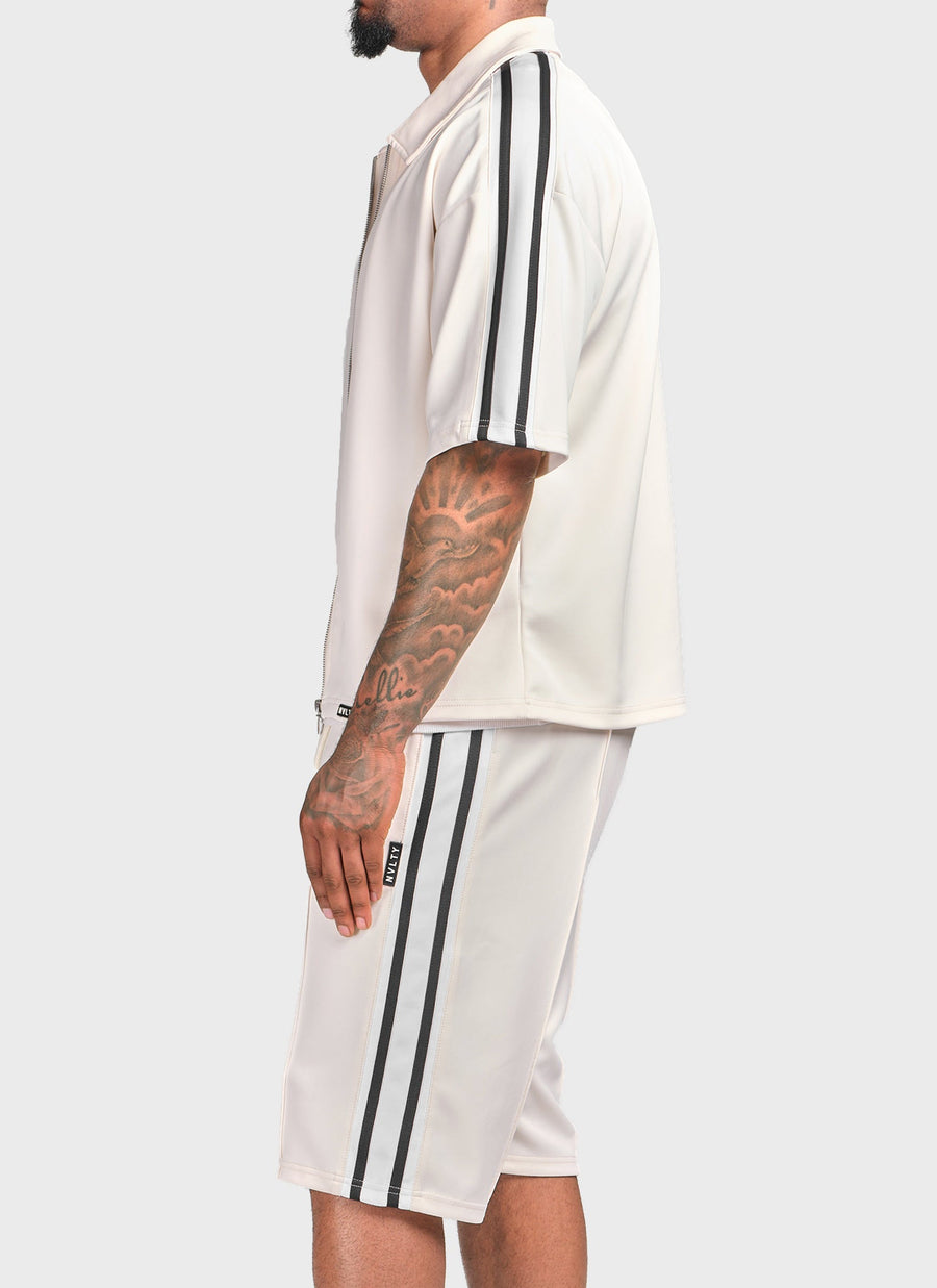 Panelled Luxe Track Shirt - Ivory