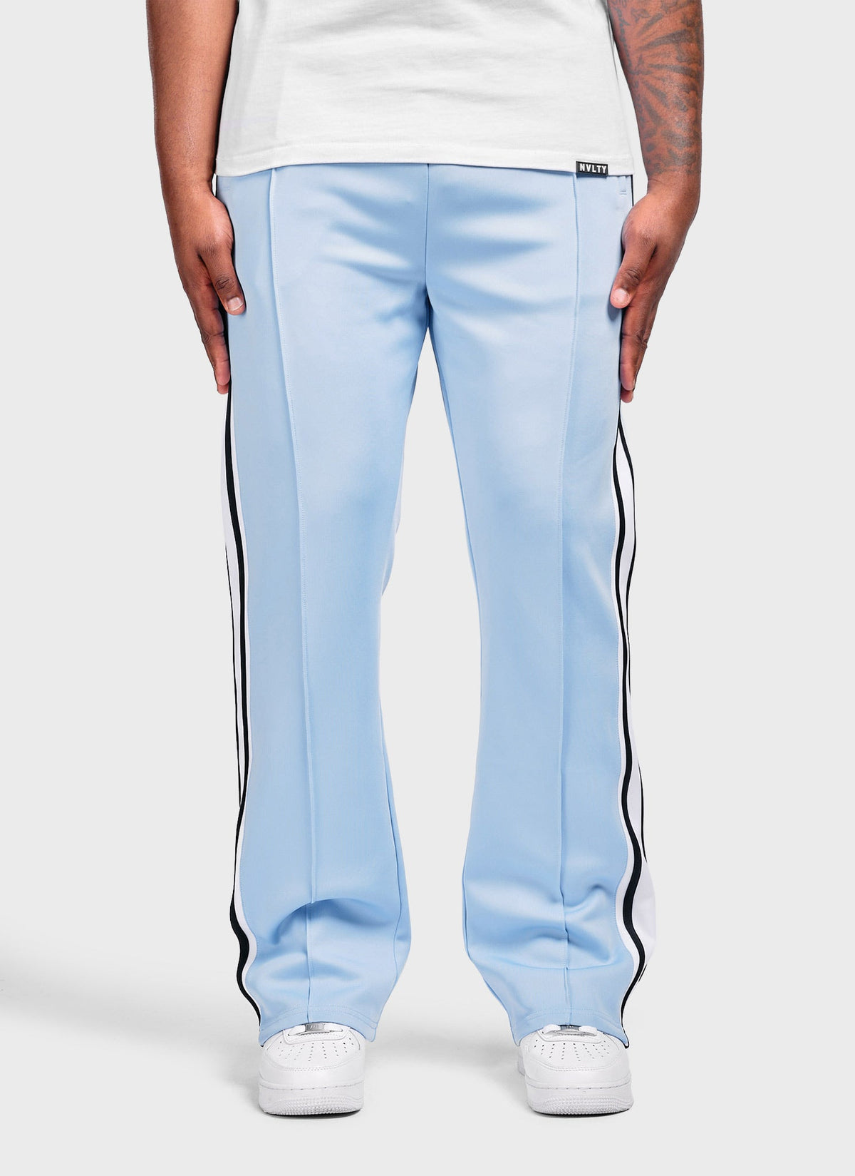 Panelled Luxe Track Pants - Baby Blue