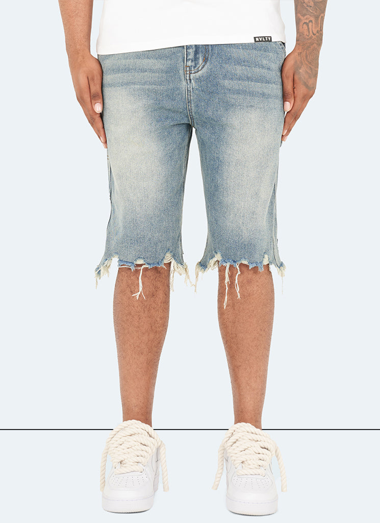 Vintage Jeansshorts mit ungesäumtem Saum - Blau