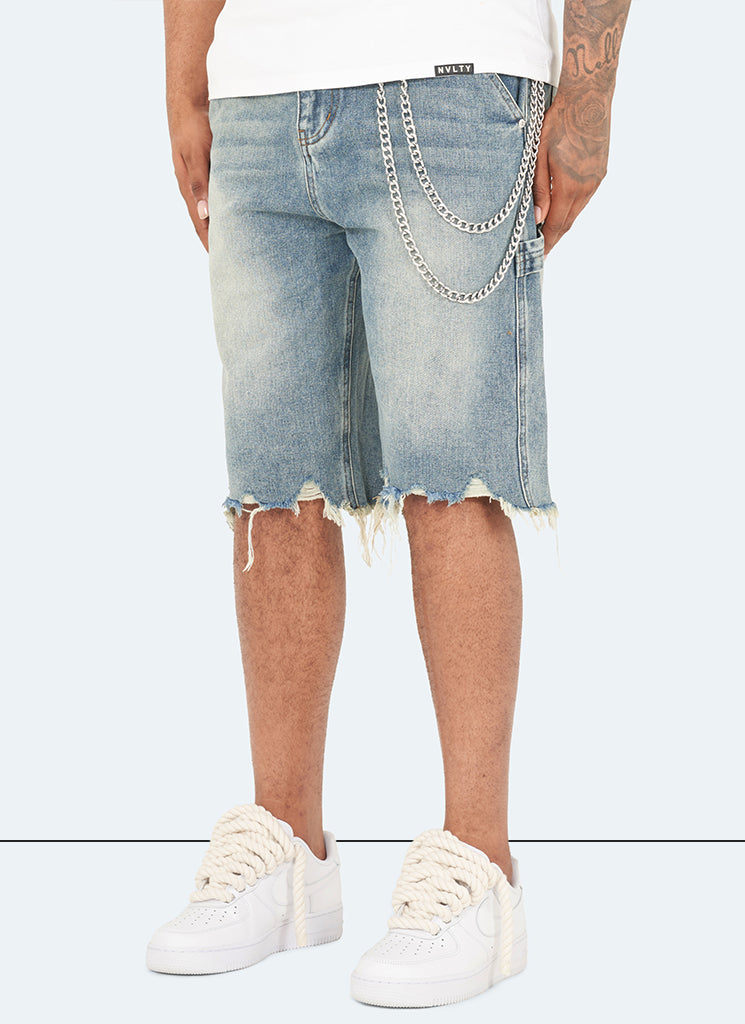 Vintage Jeansshorts mit ungesäumtem Saum - Blau