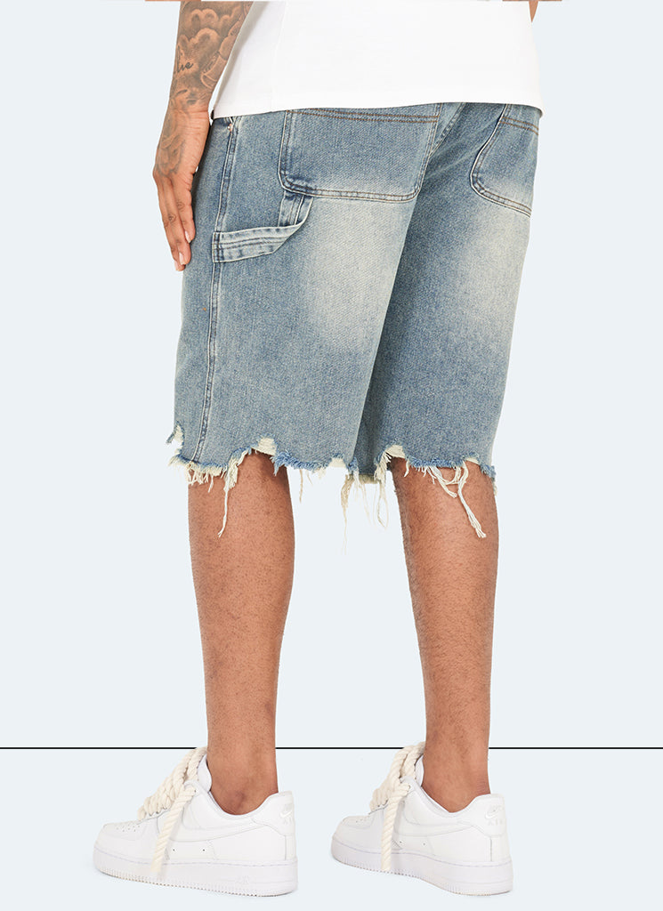 Vintage Jeansshorts mit ungesäumtem Saum - Blau