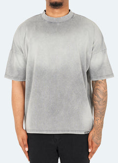 Vintage Sunfaded T-Shirt mit überschnittenen Schultern - Grau
