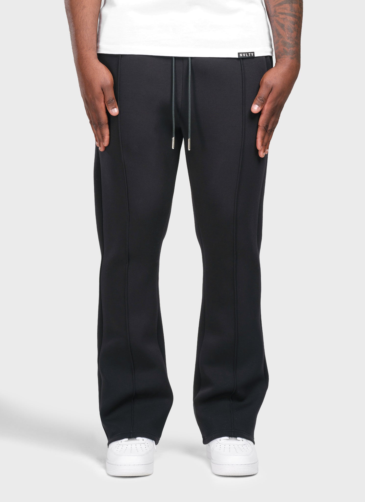 Scuba Structured Flare Pleat Joggers - Navy