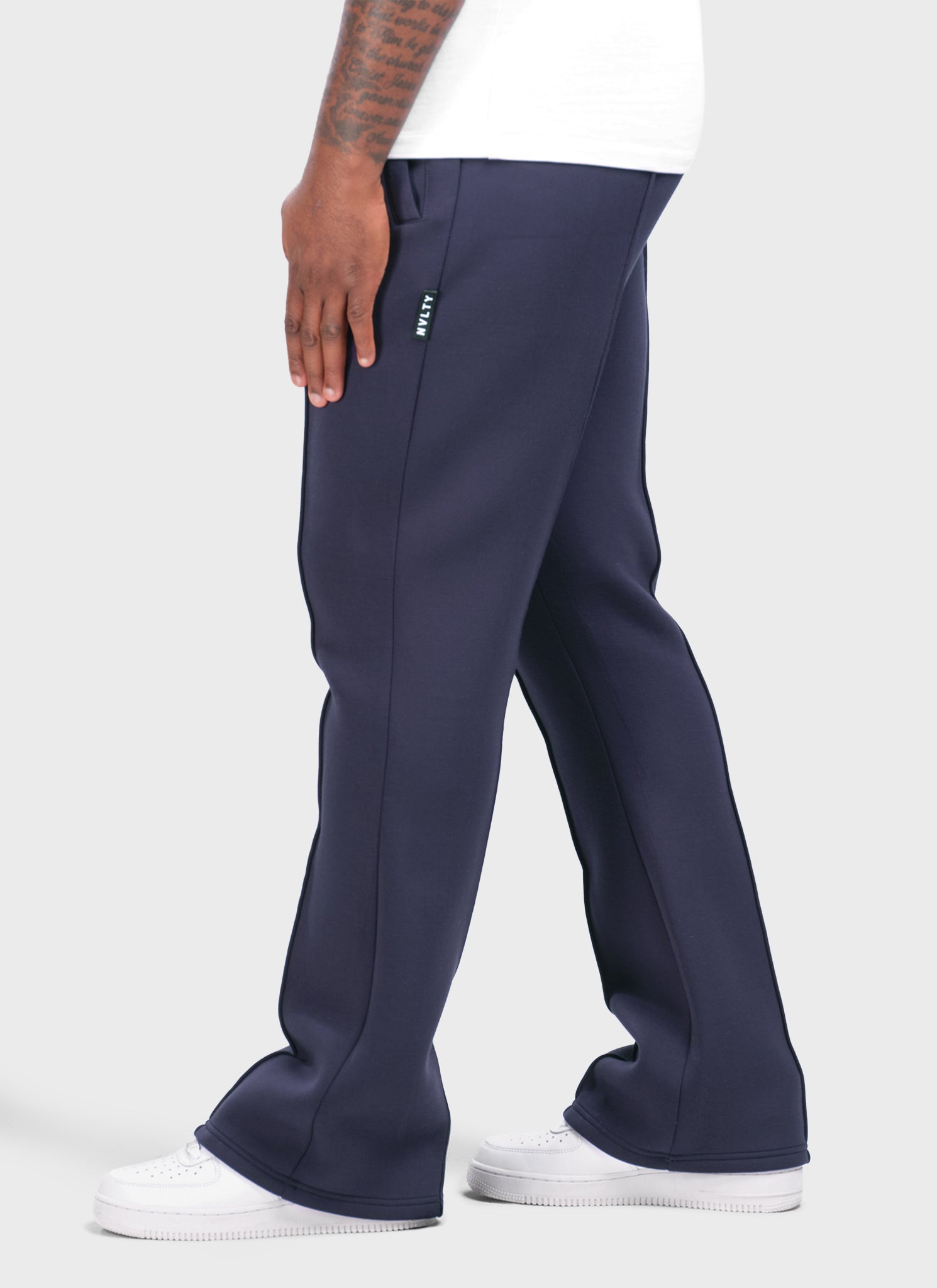 Scuba Structured Flare Pleat Joggers - Navy