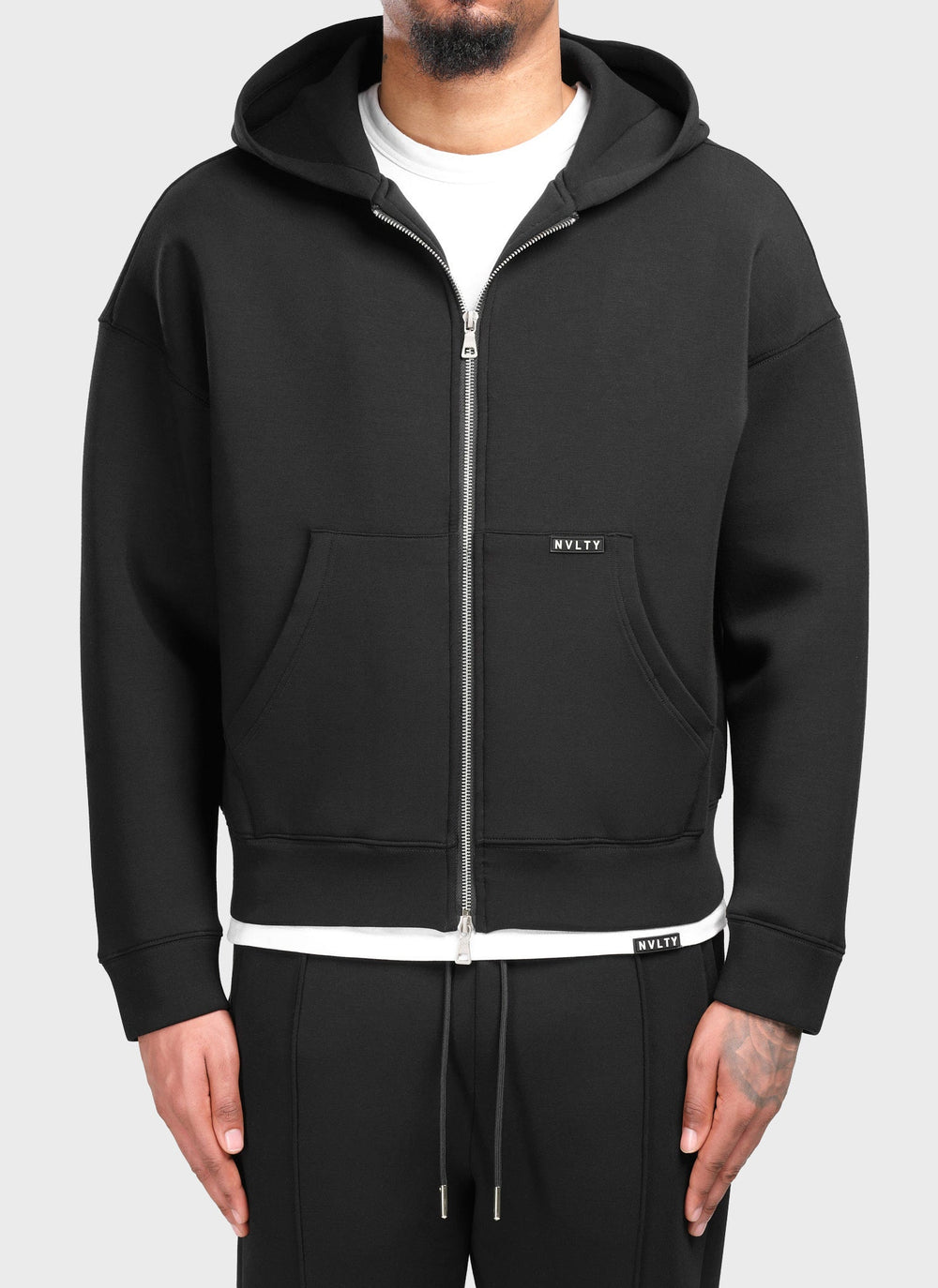 Strukturierter Scuba-Kapuzenpullover mit Reißverschluss - Schwarz
