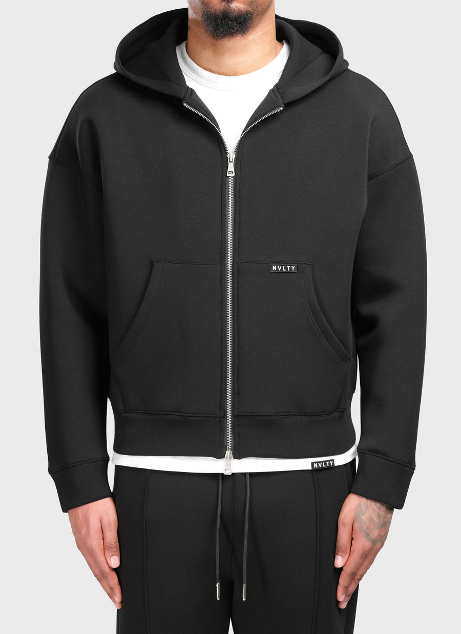 Strukturierter Scuba-Kapuzenpullover mit Reißverschluss - Schwarz