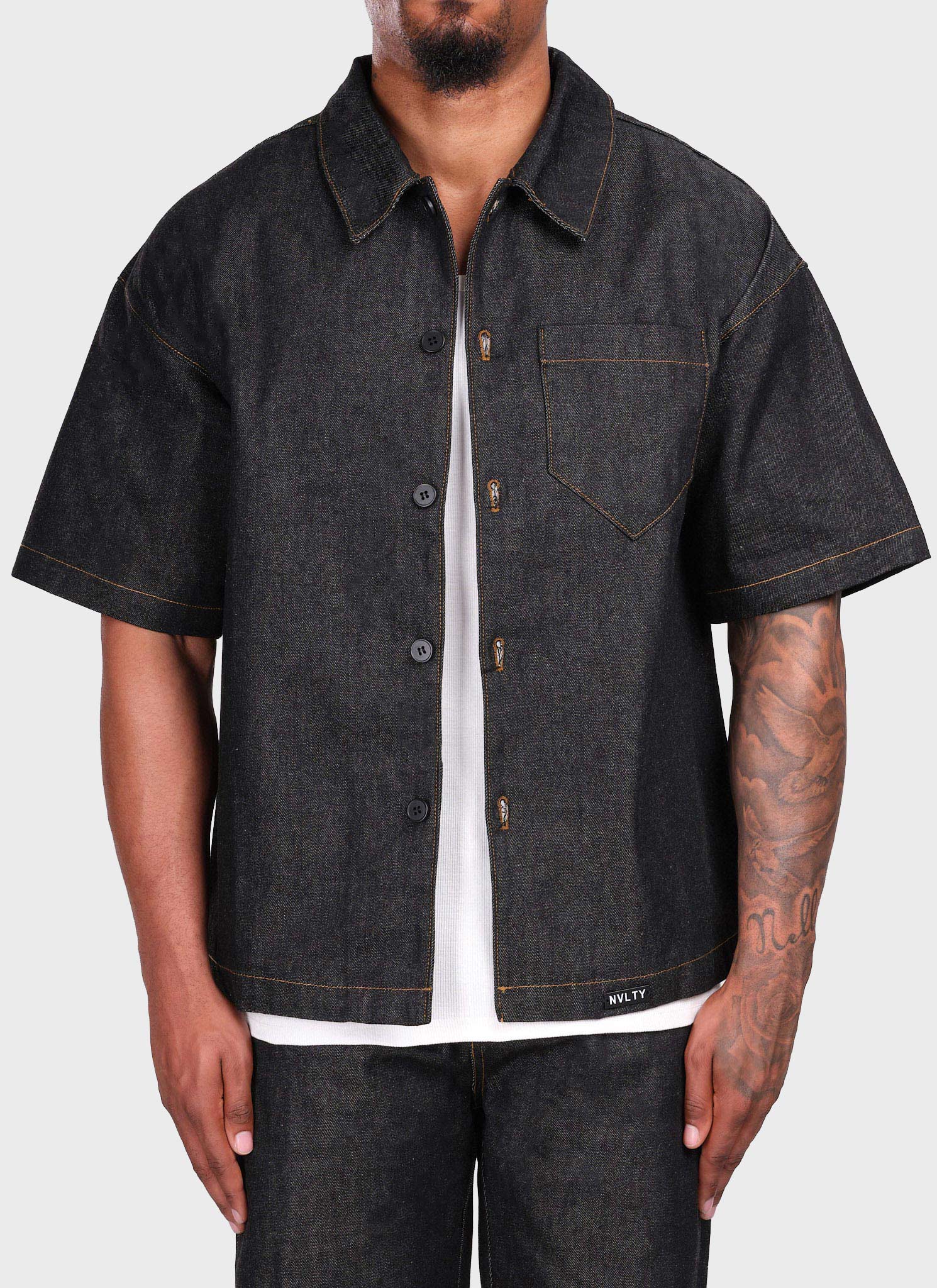 Strukturiertes Selvedge-Jeanshemd - Schwarz