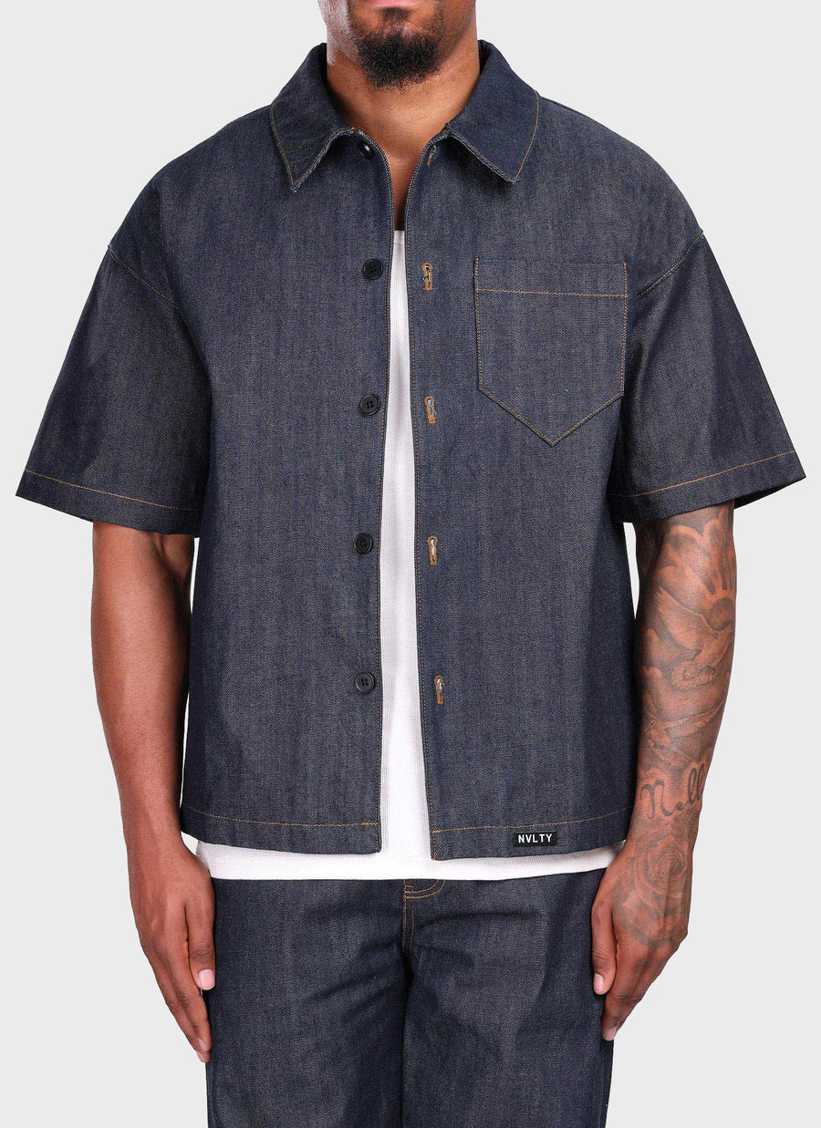 Strukturiertes Selvedge-Jeanshemd – Indigo