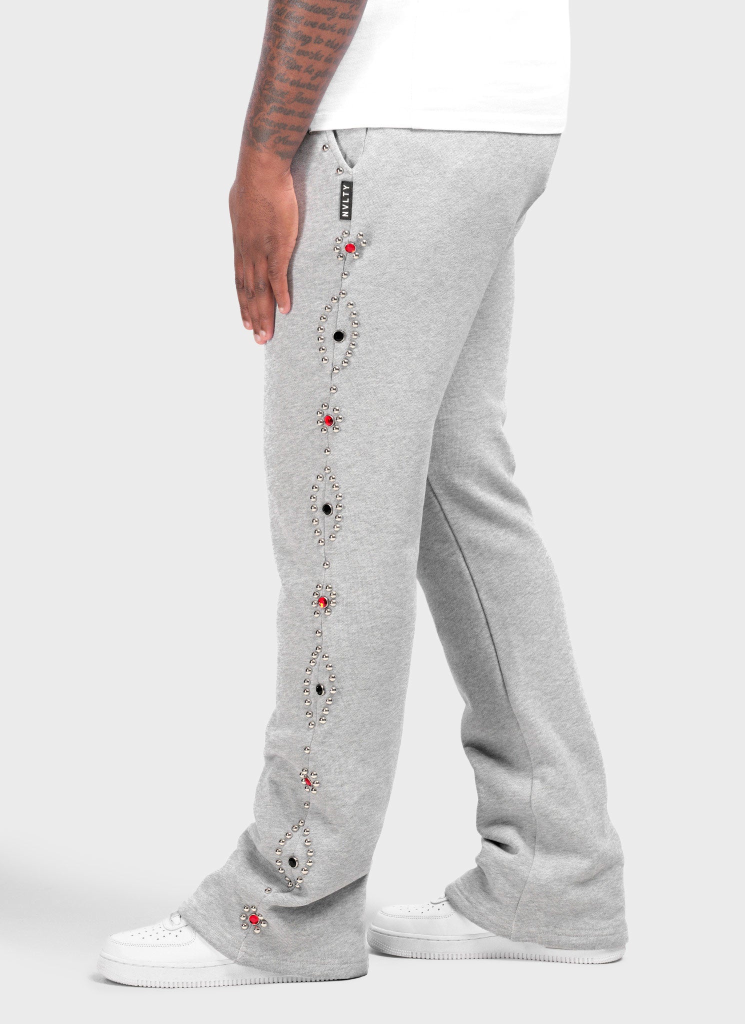 Vintage Studded Flare Joggers - Grey