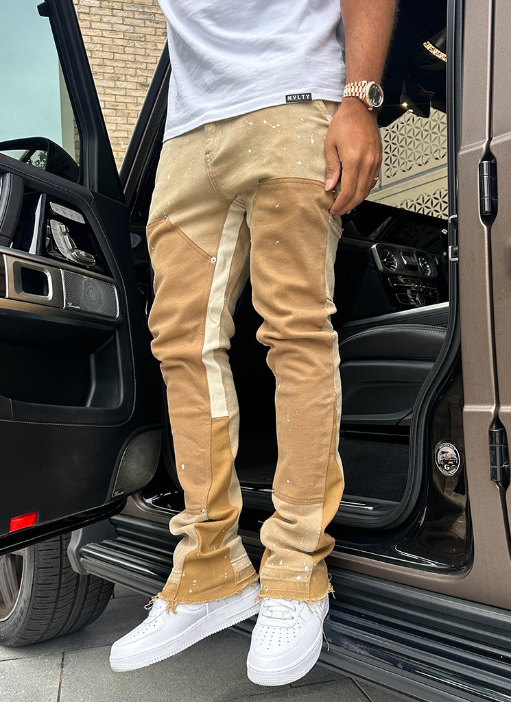 Vintage Flare Carpenter Paint Jeans – verwaschenes Tan