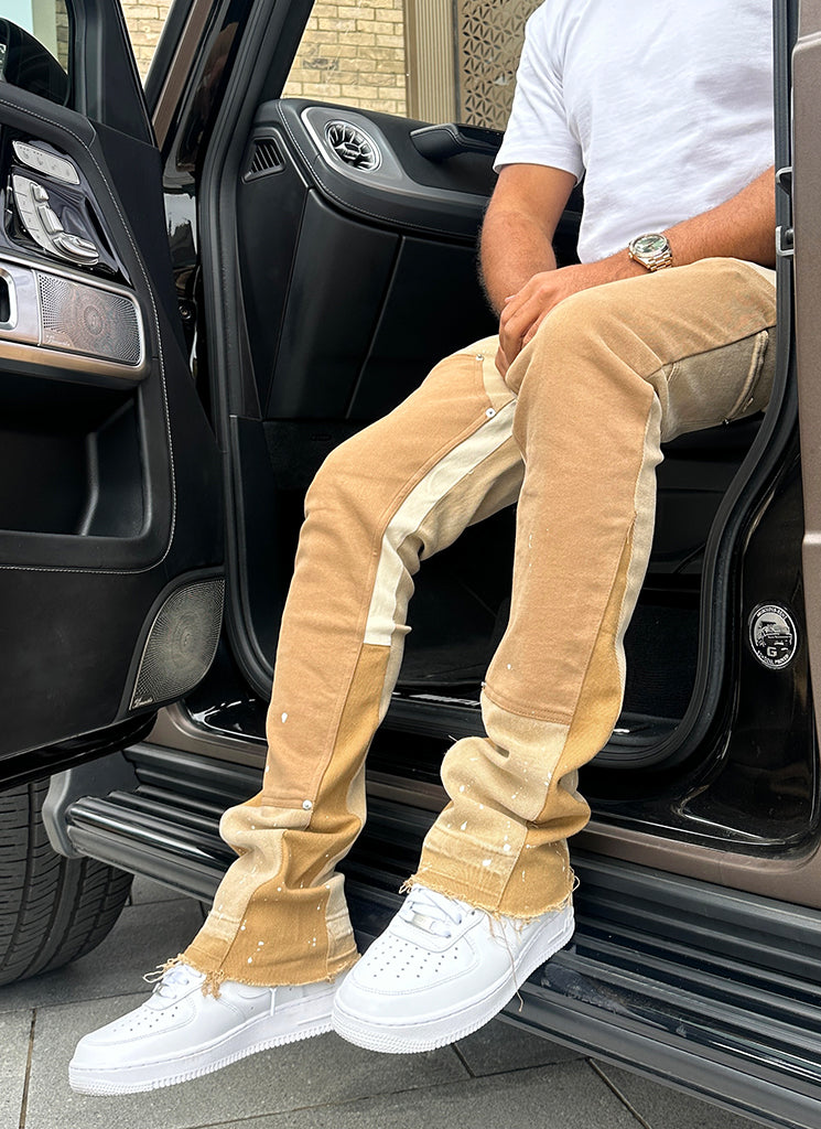 Vintage Flare Carpenter Paint Jeans – verwaschenes Tan