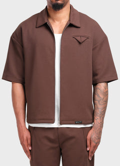 Twill Pocket Square Shirt - Brown