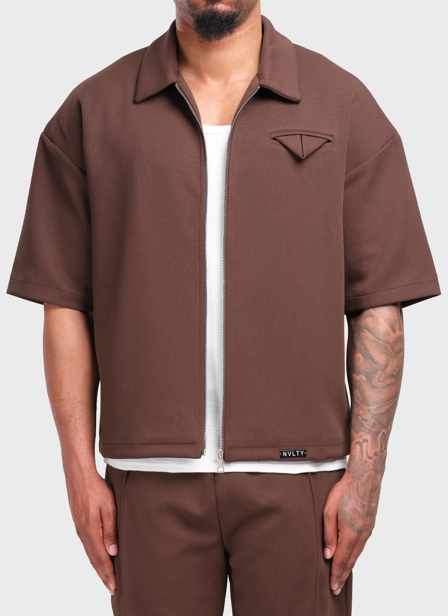 Twill Pocket Square Shirt - Brown