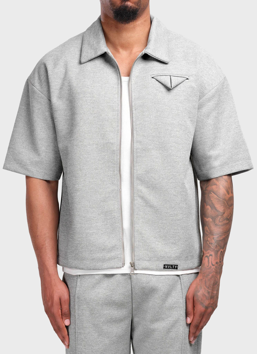 Twill-Hemd mit Einstecktuch - Grau