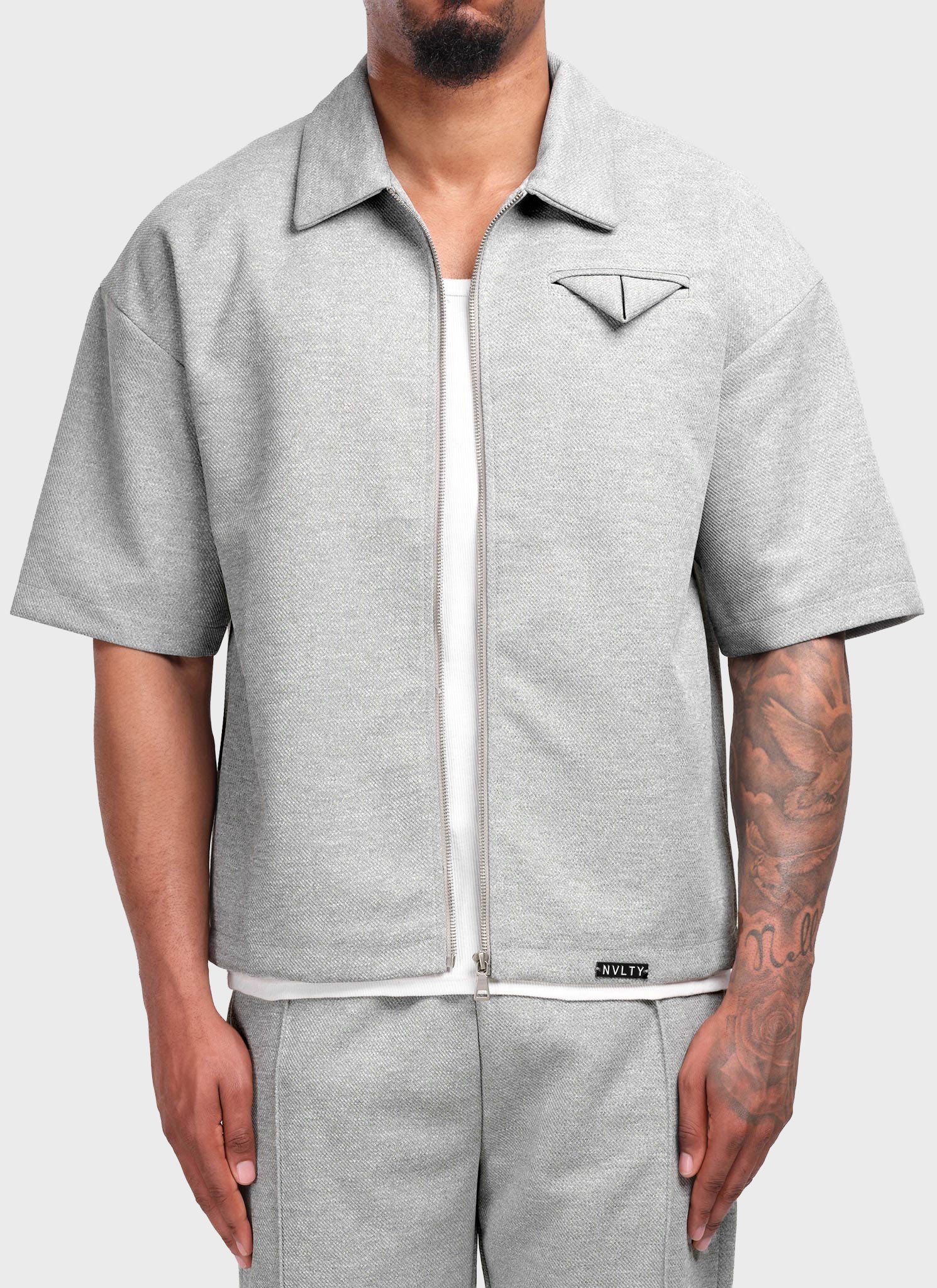 Twill-Hemd mit Einstecktuch - Grau