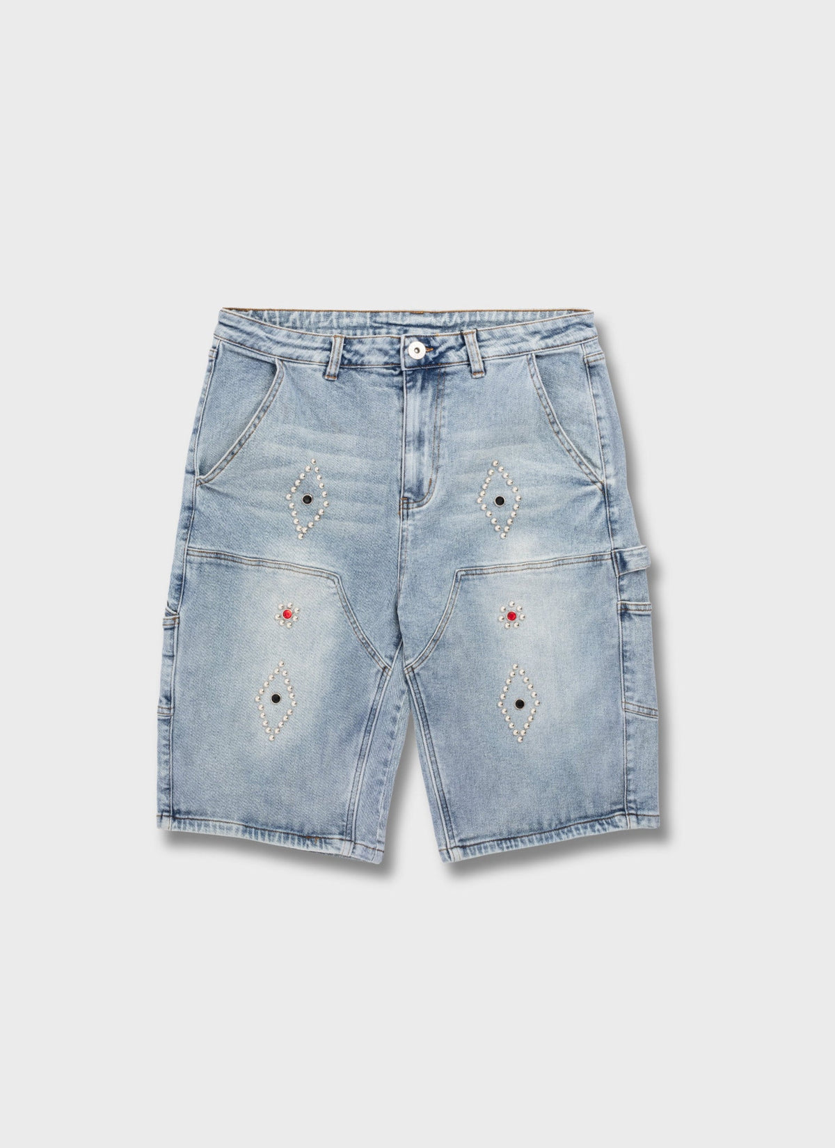 Vintage Carpenter Studded Denim Shorts - Blue