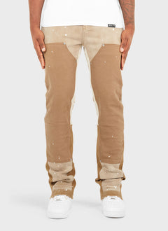 Vintage Flare Carpenter Paint Jeans – verwaschenes Tan